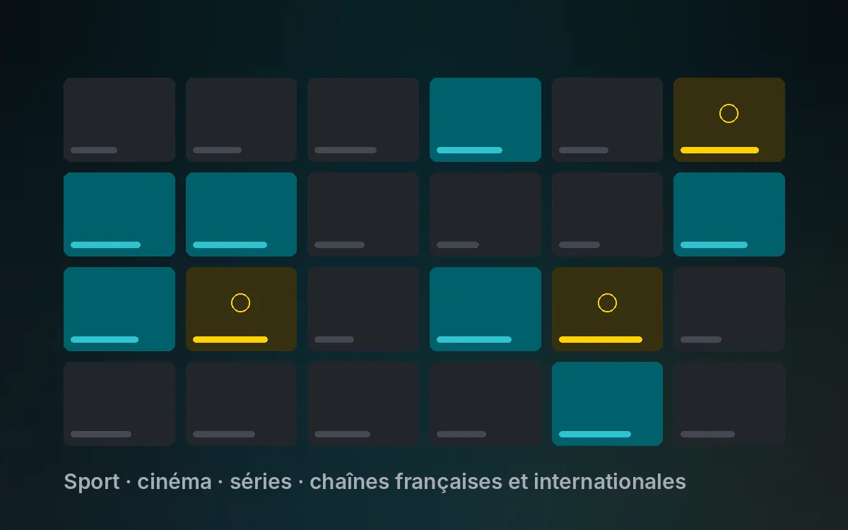 Mosaïque des chaînes IPTV incluses : sport, cinéma et séries dans XCIPTV